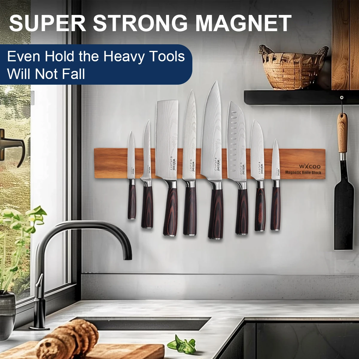 Acacia Wood Magnetic Knife Hol - Magnetic Knife Strip ulasan dan harga